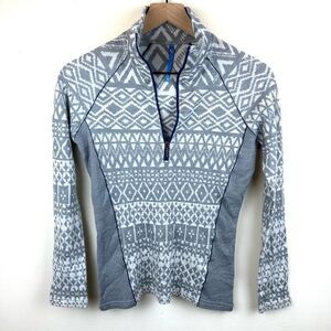 Kuhl Grey‎ and White Merino Wool Blend 1/4 Zip Sweater Women’s XS Read
